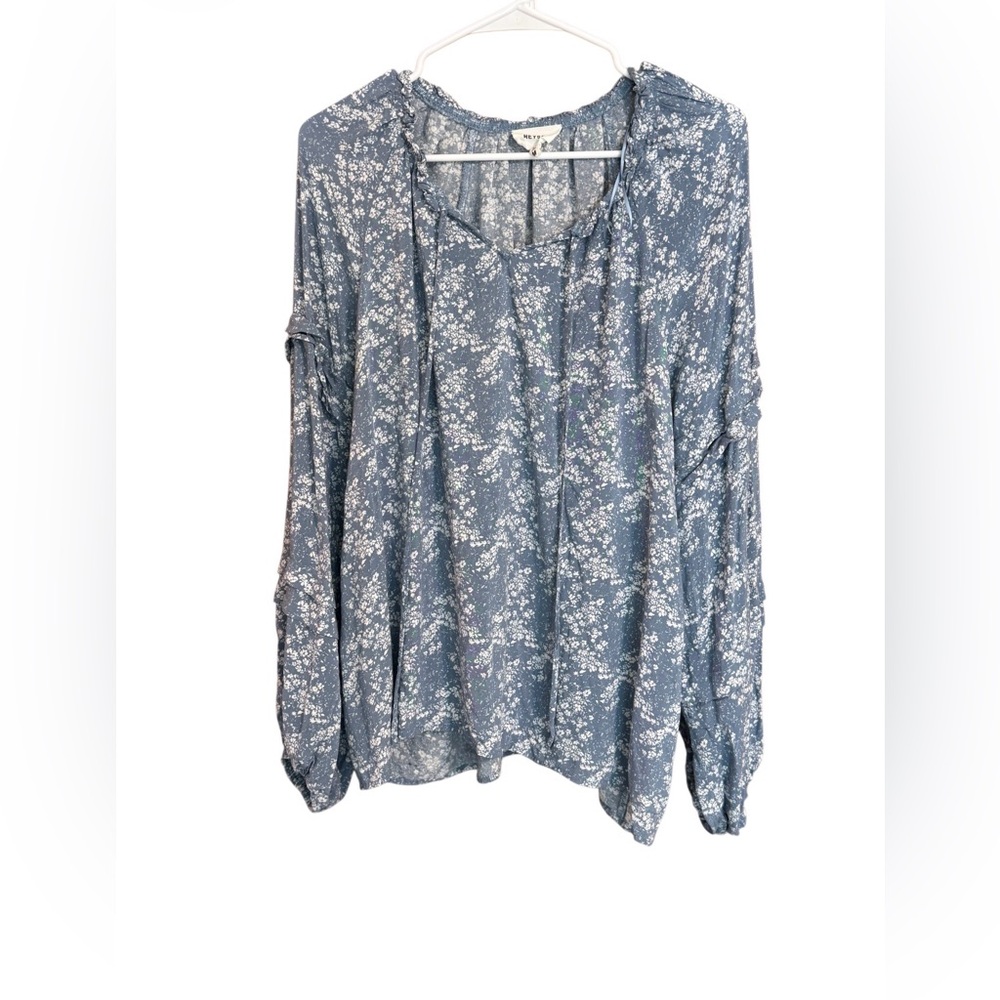 Heyson Blue Floral Boho Blouse Women’s Medium Long Sleeve Ruffle Bohemian Top